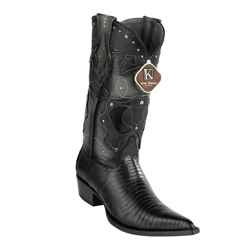 Men's King Exotic Boots Teju Lizard 3x Toe Black (495vf0705) - 6 E