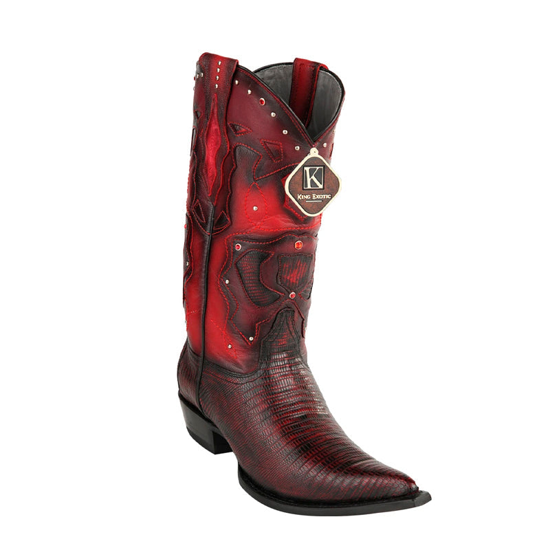 Men's King Exotic Boots Teju Lizard 3x Toe Black Cherry (495vf0718) - 6 E