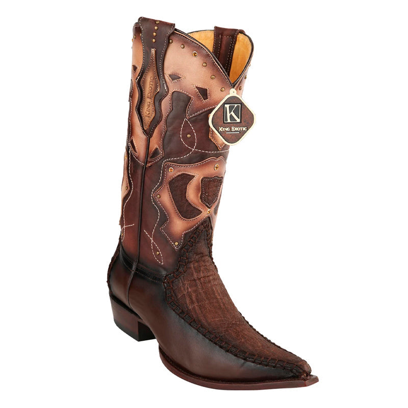 Men's King Exotic Elephant Skin 3x Toe Boots Brown Burnished (495v27007) - 6 E