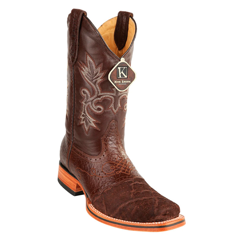 Men's King Exotic Elephant Skin Boots With Saddle Square Toe Handcrafted Brown (48177007) - 6 E