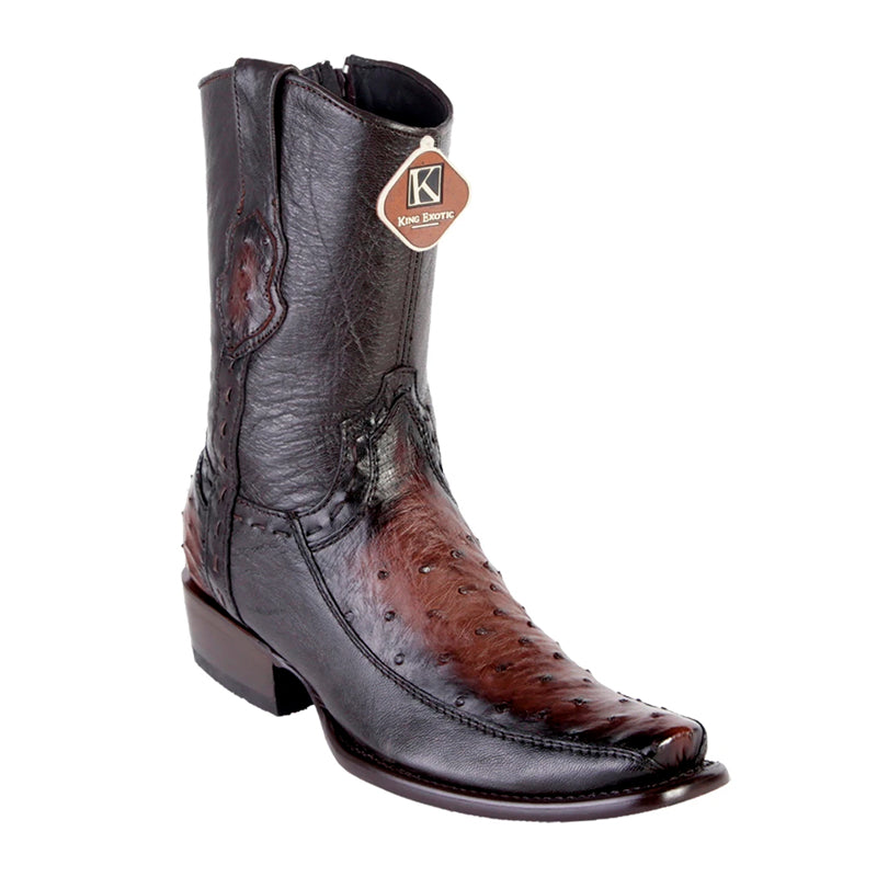 Men's King Exotic Genuine Ostrich Boots Dubai Toe Handcrafted Burnished Brown (479BF0316) - 6 E