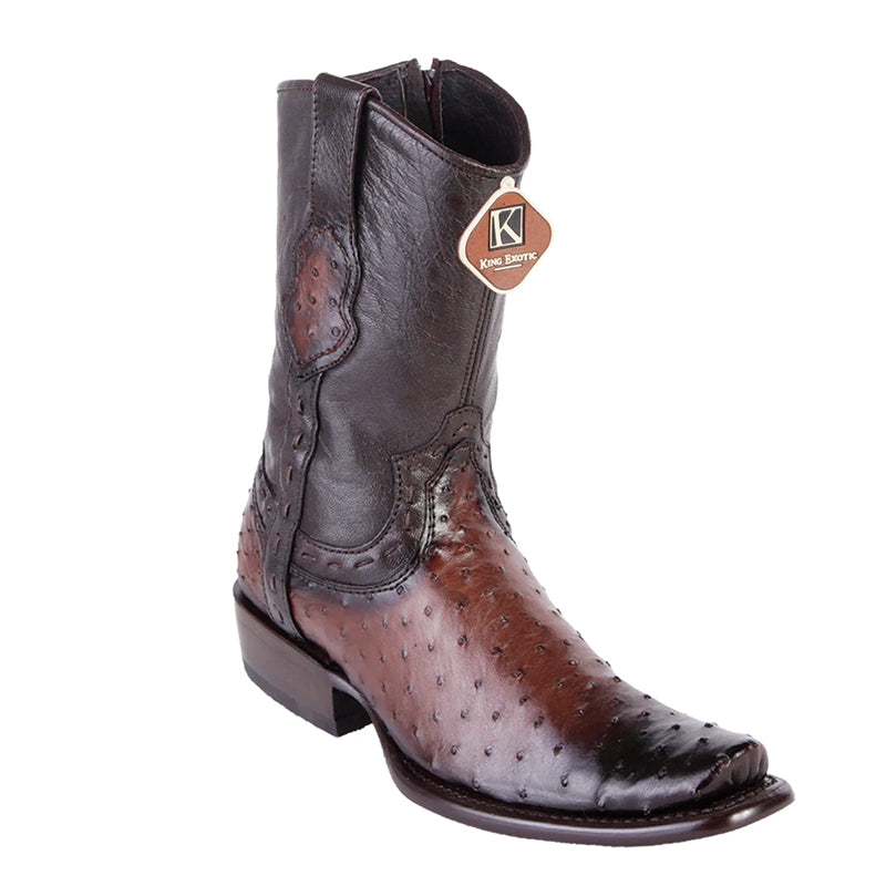 Men's King Exotic Genuine Ostrich Boots Dubai Toe Handcrafted Burnished Brown (479B0316) - 6 E