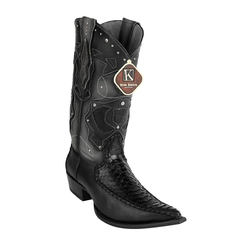 Men's King Exotic Genuine Python Boots 3x Toe Black (495v25705) - 6 E