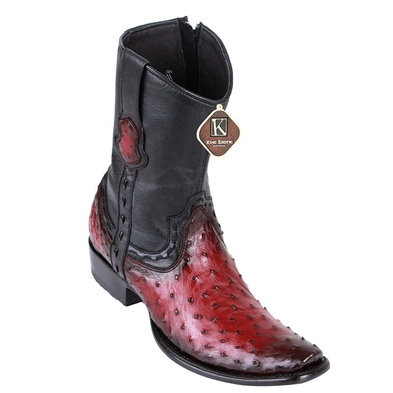 Men's King Exotic Ostrich Boots Dubai Toe Handcrafted Faded Burgundy (479B0343) - 6 E