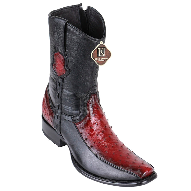Men's King Exotic Ostrich Boots With Deer Dubai Toe Handcrafted Faded Burgundy (479BF0343) - 6 E