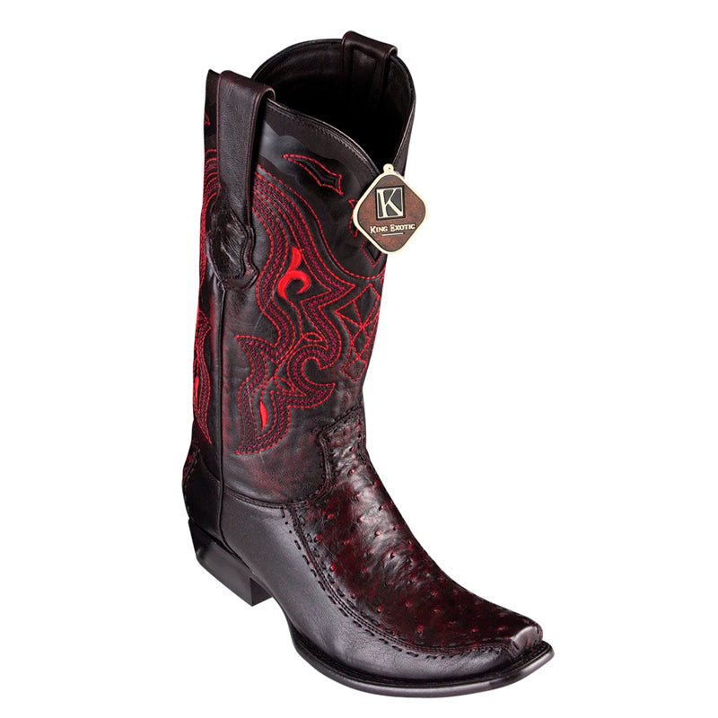 Men's King Exotic Ostrich Boots With Deer Dubai Toe Handcrafted Black Cherry (479F0318) - 6 E