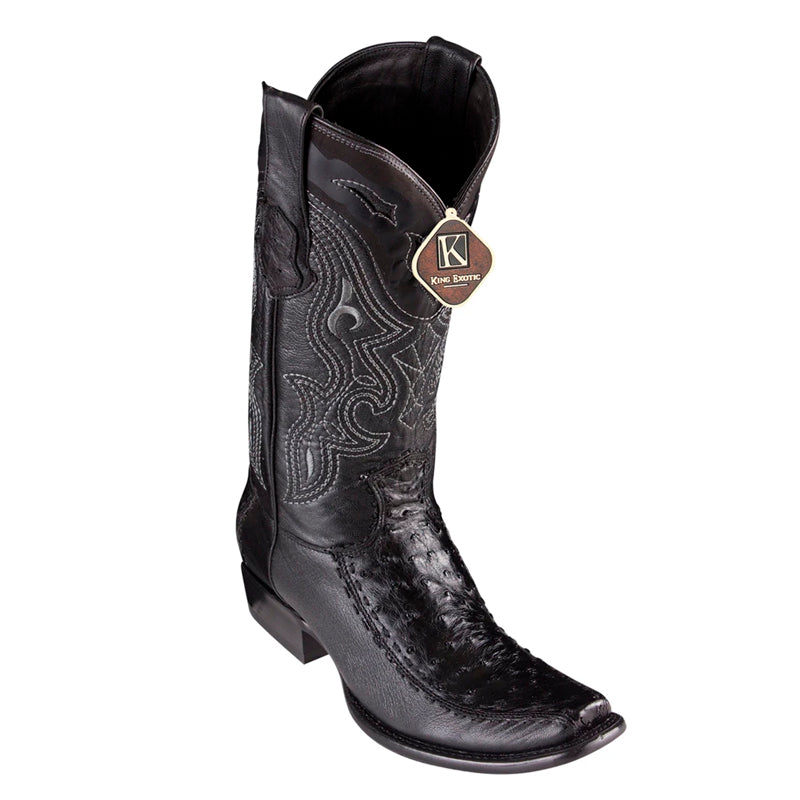 Men's King Exotic Ostrich Boots With Deer Dubai Toe Handcrafted Black (479F0305) - 6 E