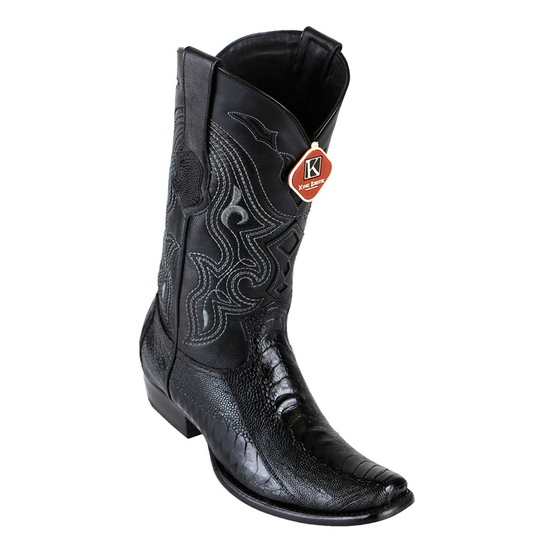 Men's King Exotic Ostrich Leg Boots Dubai Toe Handcrafted Black (4790505) - 6 E