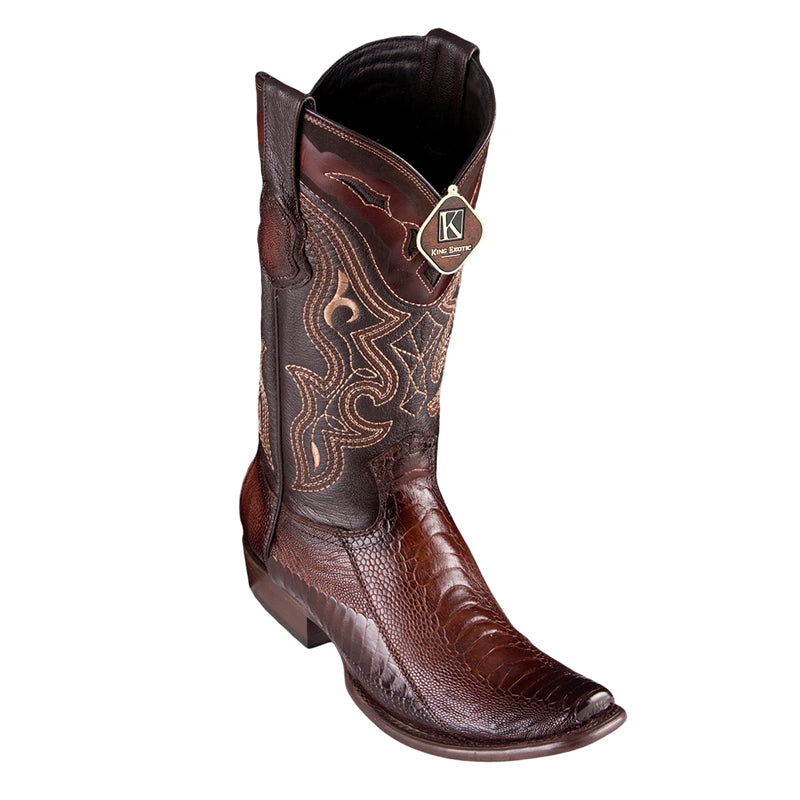 Men's King Exotic Ostrich Leg Boots Dubai Toe Handcrafted Faded Brown (4790507) - 6 E