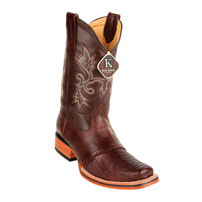 Men's King Exotic Ostrich Leg Square Toe Boots With Saddle Handmade Brown (48170507) - 6 E