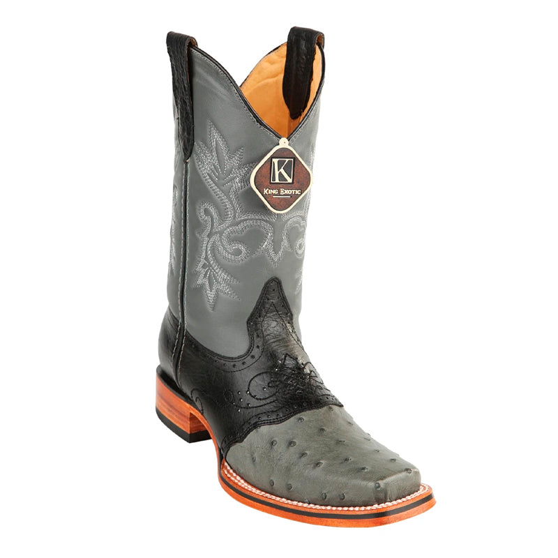 Men's King Exotic Ostrich Square Toe Boots With Saddle Handmade Gray (48170309) - 6 E