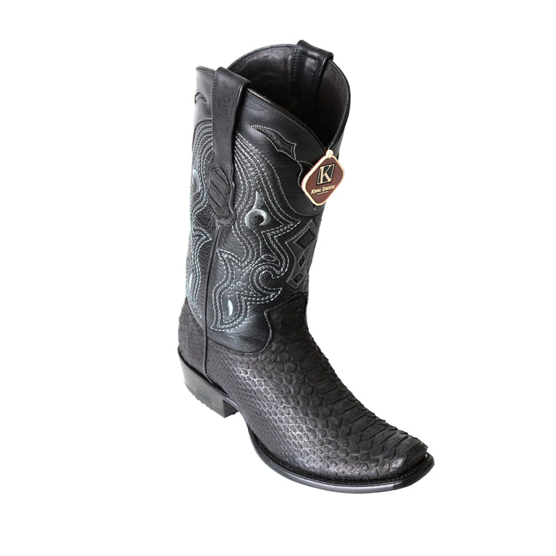 Men's King Exotic Python Boots Dubai Toe Handcrafted Black Suede Finish (479N5705) - 6 E