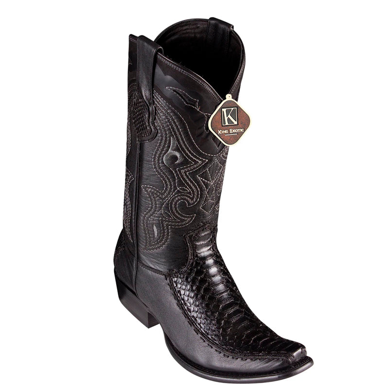 Men's King Exotic Python Boots With Deer Dubai Toe Handcrafted Black (479F5705) - 6 E