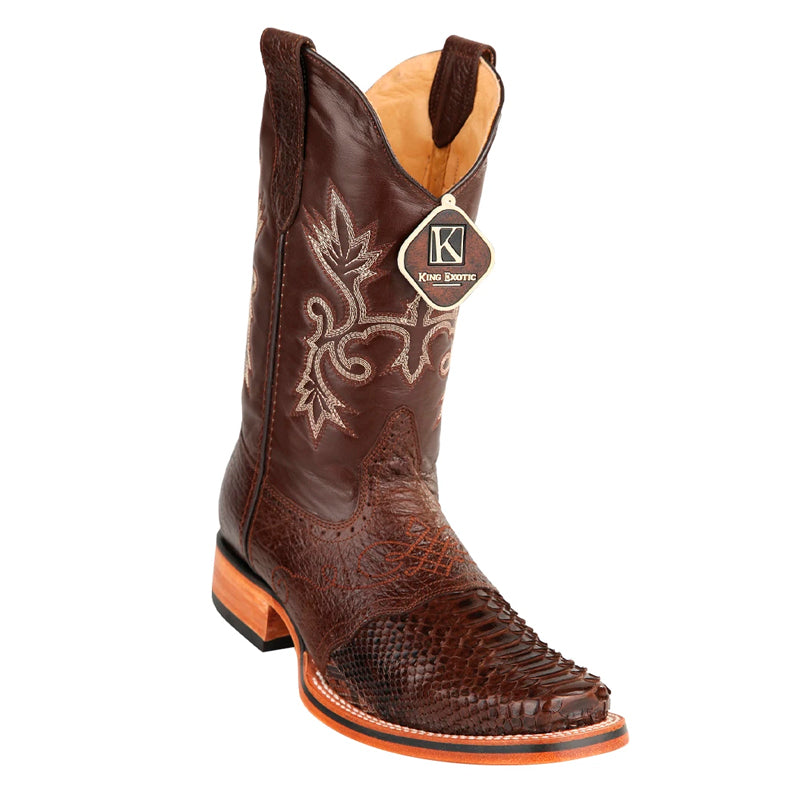 Men's King Exotic Python Boots With Saddle Vamp Handmade Square Toe Brown (48175707) - 6 E