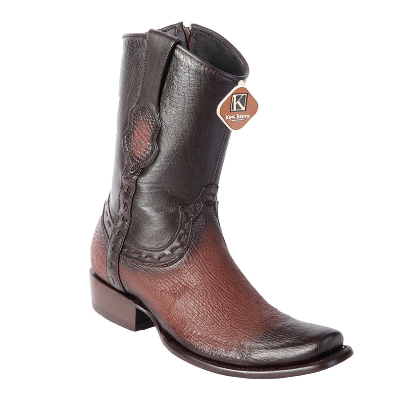 Men's King Exotic Sharkskin Boots With Inside Zipper Dubai Toe Handcrafted Faded Brown (479B0916)