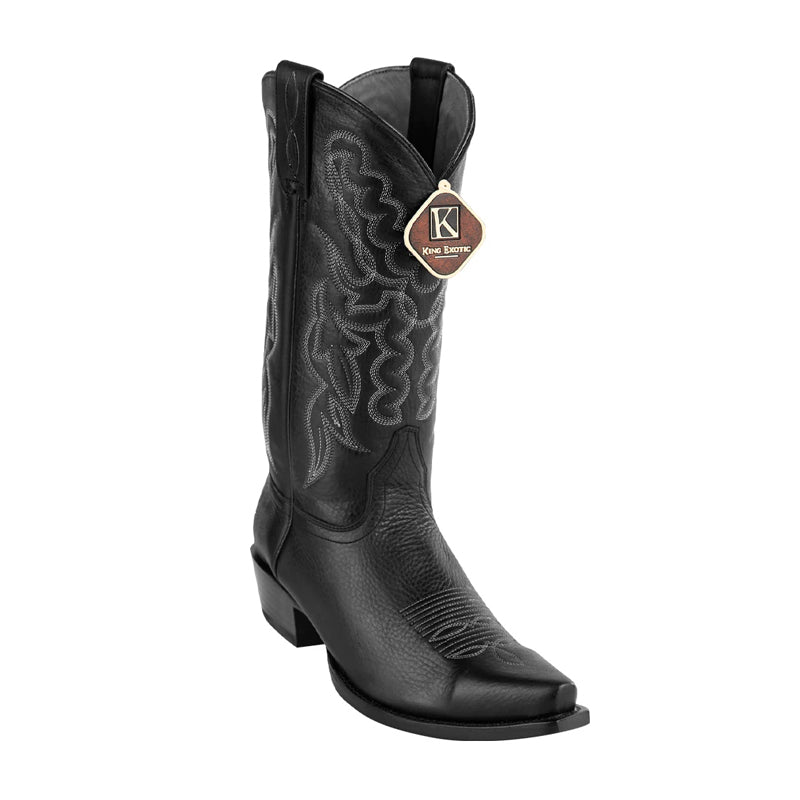 Men's King Exotic Snip Toe Grisly Leather Boots Handmade Black (4942705) - 6 E