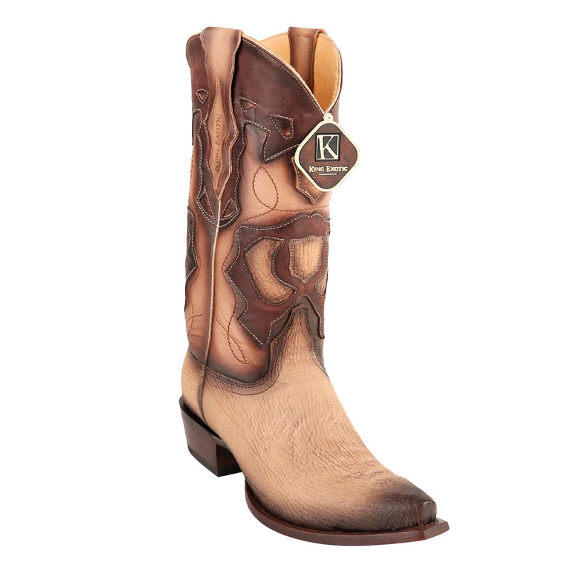 Men's King Exotic Snip Toe Sharkskin Boots Handcrafted Burnished Oryx (494RD0911) - 6 E