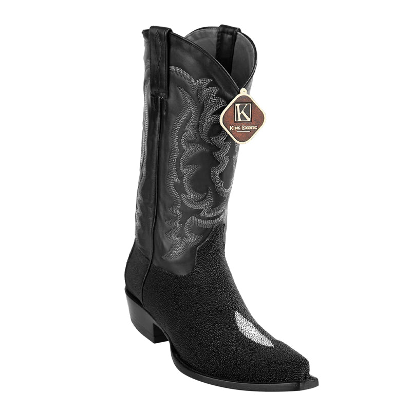 Men's King Exotic Snip Toe Stingray Boots Single Stone Handmade Black (4941205-) - 6 E