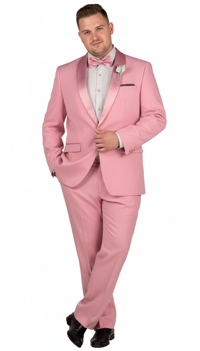 Mens Rose Pink Tuxedo Suit Slim Fit 2-Piece Wedding, Prom & Formal Wear Set