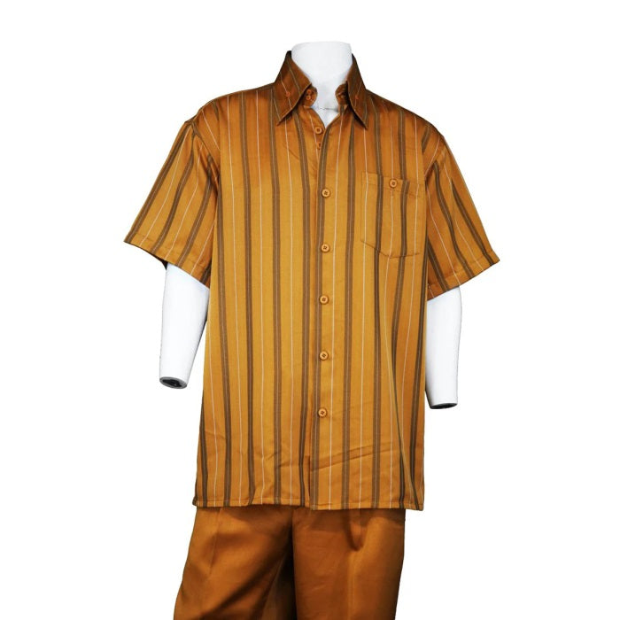 Men's 2 piece Sets Casual Leisure walking suit in camel and coco pinstripe - S