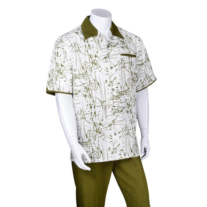 Men's 2 piece Sets Splatter print leisure walking suit in olive - S