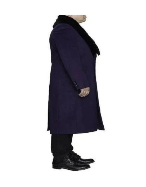 Big And Tall Purple Full Length Long Overcoat / Topcoat