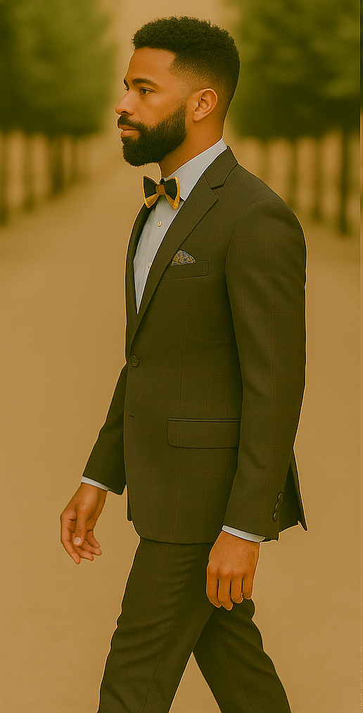 Men's Brown Plaid Slim Fit Suit by Rossiman Rossi – Peak Lapel Jacket & Tapered Pants - 58R