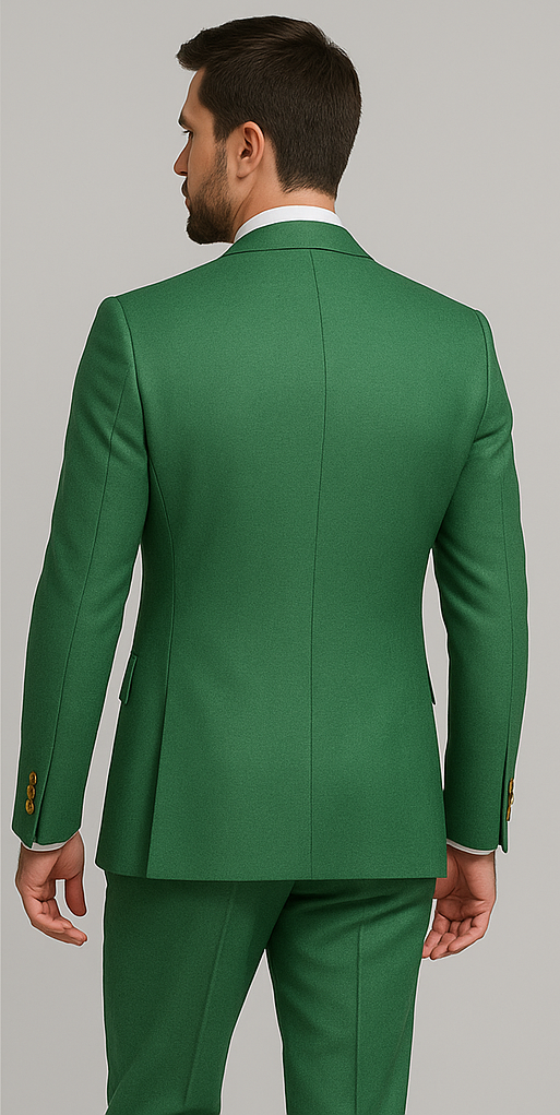 Men’s Green Slim Fit Suit by Rossiman – Stylish Double-Breasted Vest & Flat Front Pants - 36 Regular Jacket+30 Waist Adjustable 26to32)Height: 5'7"-6')(Neck: 14.5-16:S)