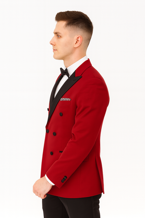 Double Breasted Tuxedo - Velvet Dinner Jacket with Pants in Color Red