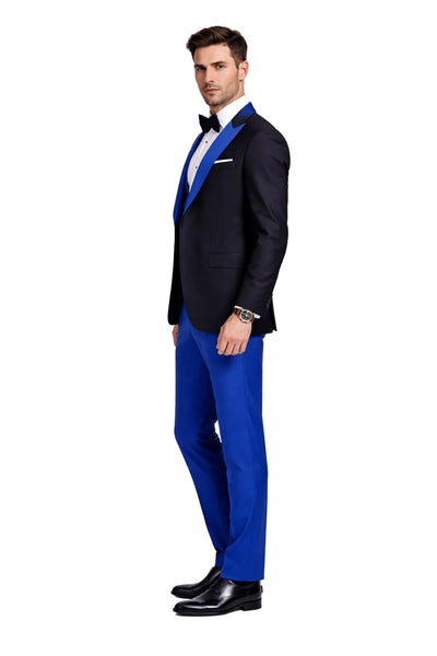 Statement Fashion Tuxedo Suit Mens Royal Two Tone 3 Piece blue