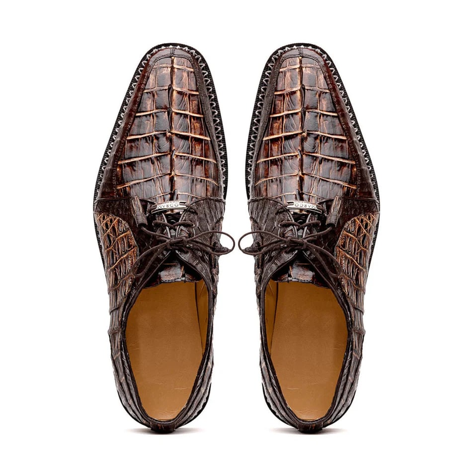 Marco Di Milano Caribe Men's Shoes Orix & Brown Exotic Hornback Crocodile Skin Derby Oxfords - 8.5