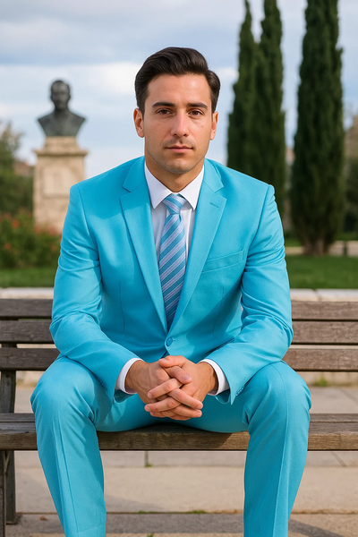 Men's Sky Baby Blue Turquoise 2 Piece affordable suit - RET208-19