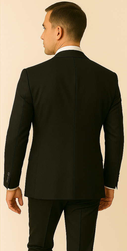 Rossi Man Men's Slim Fit Black Suit – Double-Breasted Vest, Elegant Formalwear - 38 Short Jacket+32 Waist Adjustable 28to34)(Height: 5’4”to5’7”)(Neck 15-16.5)S-M)