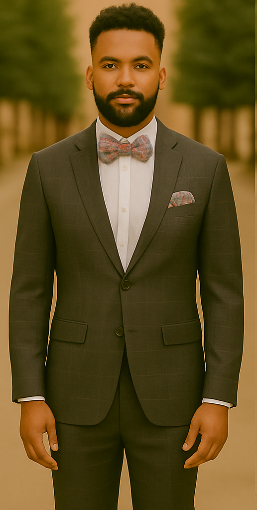 Men’s Slim Fit Charcoal Plaid Suit by Rossiman Rossi – 1-Button Jacket & Tapered Pants - 58R