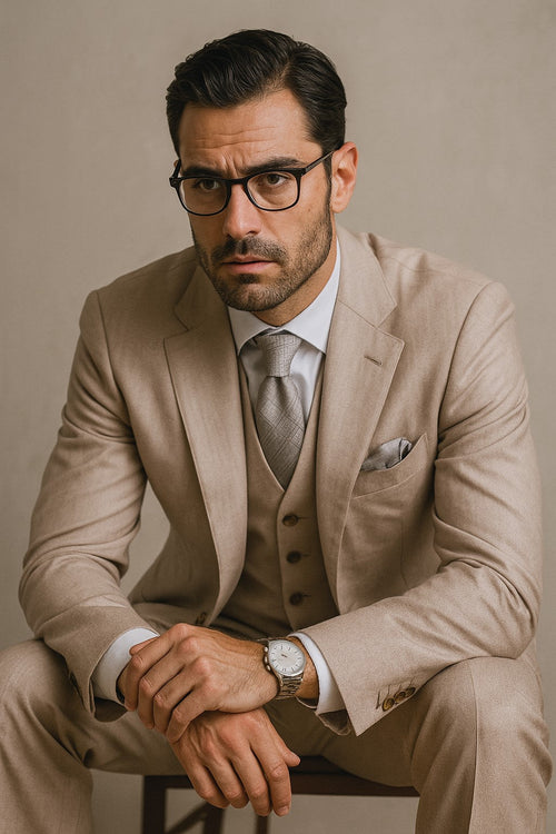Men's Solid Sand Athletic Cut Classic Suits