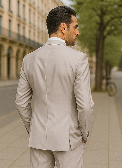 Men's Solid Sand Athletic Cut Classic Suits