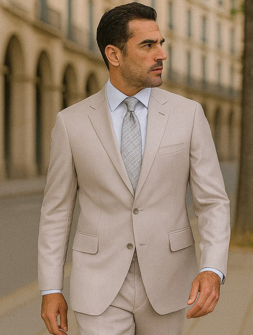 Men's Solid Sand Athletic Cut Classic Suits
