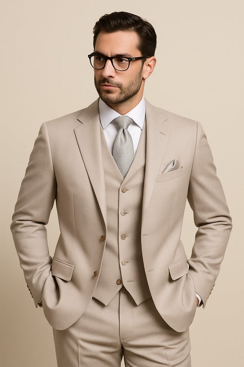 Men's Solid Sand Athletic Cut Classic Suits