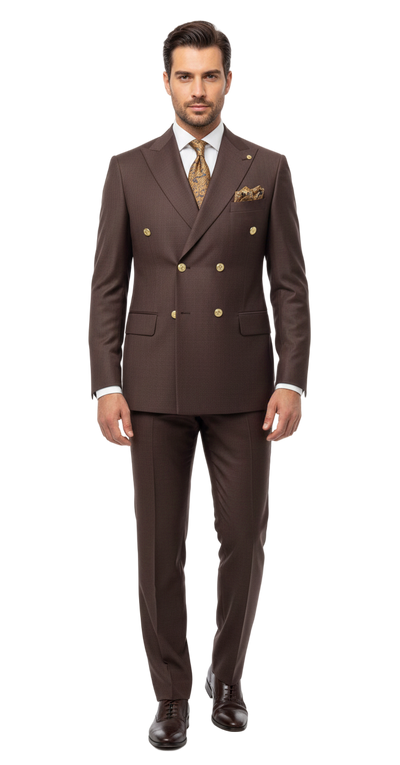 Mens Double Breasted Suits Gold Buttons - Brown Suit - Double Breasted Blazer