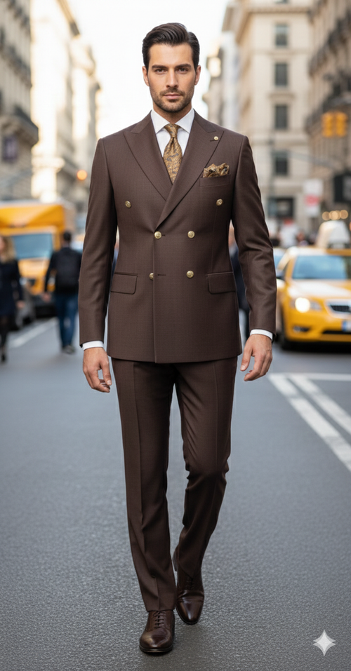 Mens Double Breasted Suits Gold Buttons - Brown Suit - Double Breasted Blazer