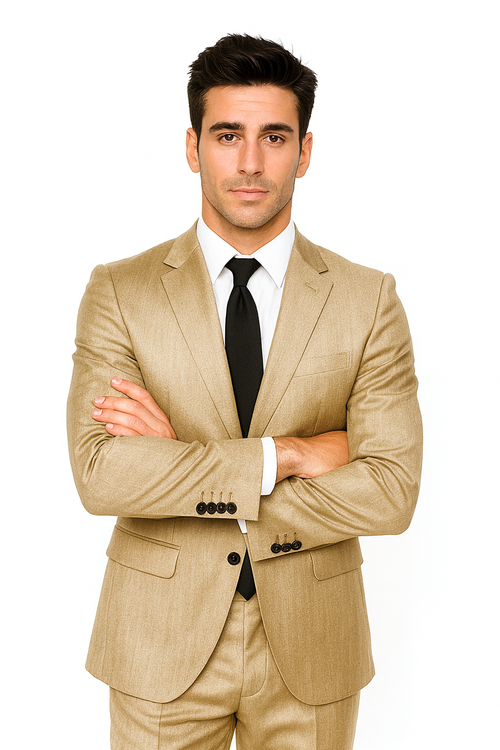 Alberto Nardoni Tan~Khaki~Taupe Vested Linen Wedding Suit