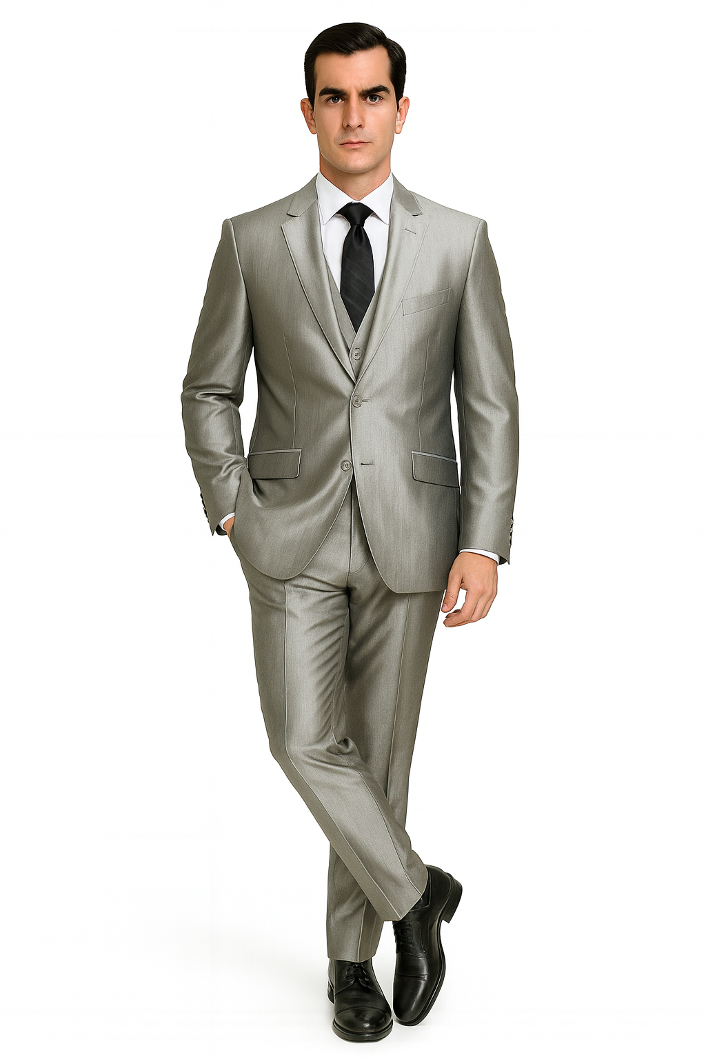 Sateen Metallic Shiny Men's 2 Button Silver Slim Fit Shark Skin Suit Tuxedo looking Men's Sharkskin Suit - Coat Size 38