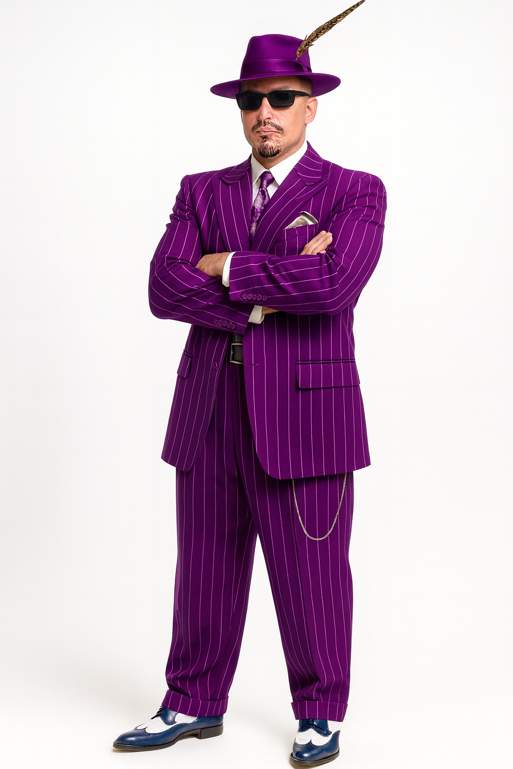 Purple Pinstripe Zoot Suit 3 Piece 1920s/1930s Gangster Outfit (Jacket and Pants and Vest) Vintage Fashion - 34 Short or Extra Small
