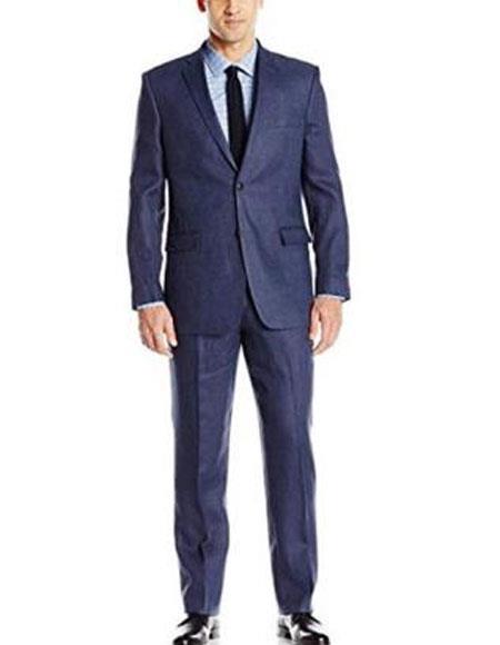 Mens Summer Linen suit - Blue Suit For Man Side Vented Modern Fit Notch Lapel - 58R