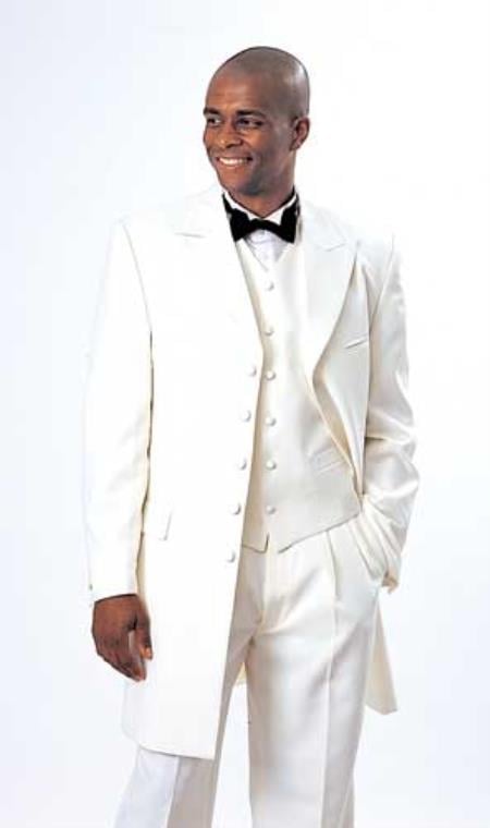 5 Button 3 Piece Vested Long Ivory~Cream~Off White Fashion Zoot Suit 38inch Fashion Tuxedo For Men-New Designer Collection