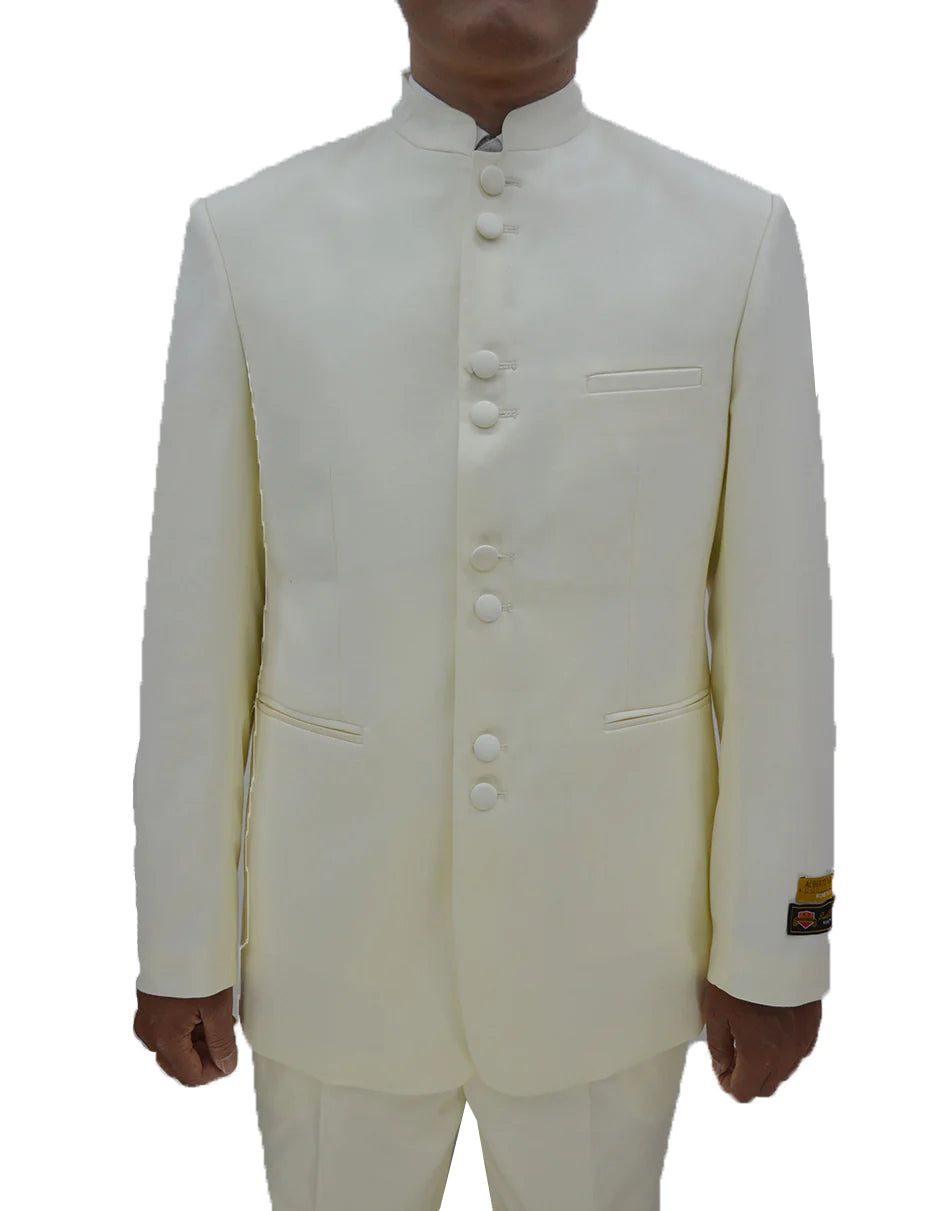 "Mens Suit 8 Button Mandarin Collar Tuxedo in Ivory"