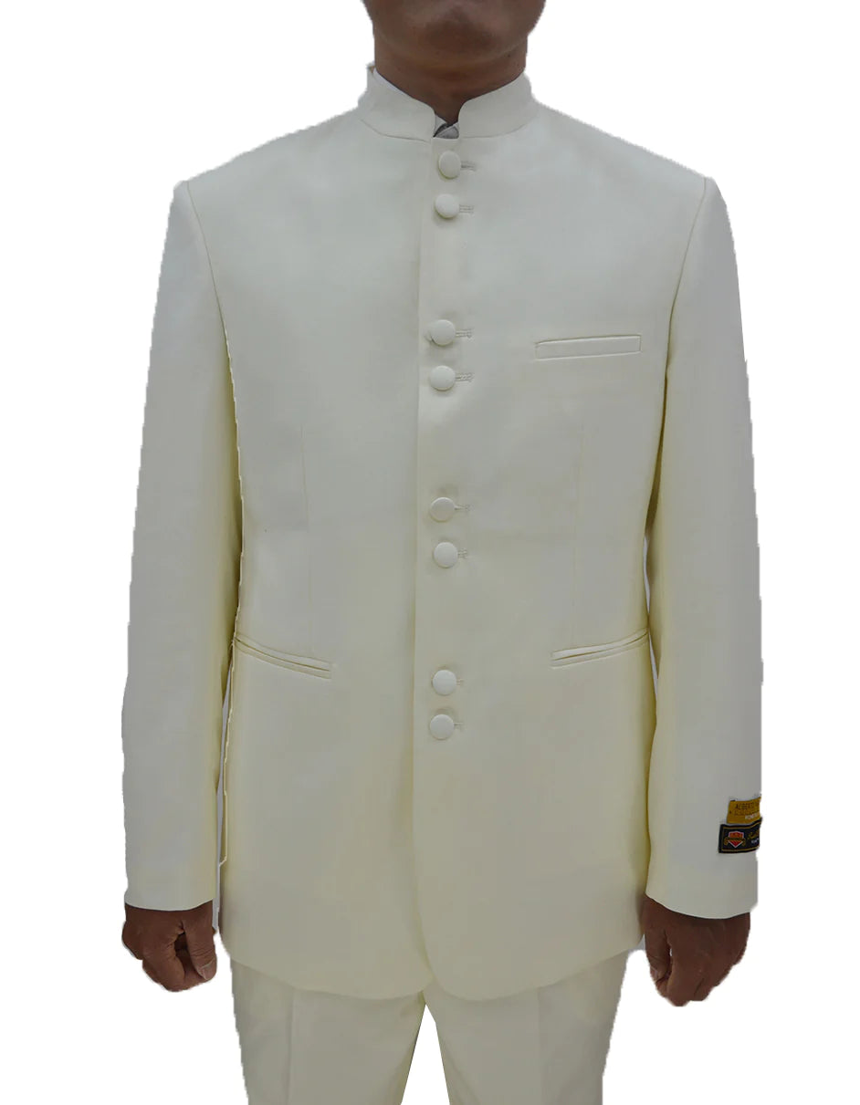 "Mens Suit 8 Button Mandarin Collar Tuxedo in Ivory" - 34 Short
