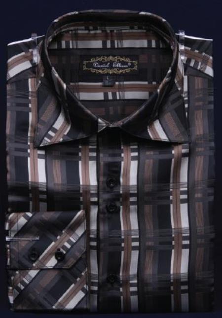 Fancy Polyester Dress Fashion Shirt With Button Cuff Black Men's Dress Shirt Night Club Outfit Guys Wear For Men Clothing Fashion - M Or Medium