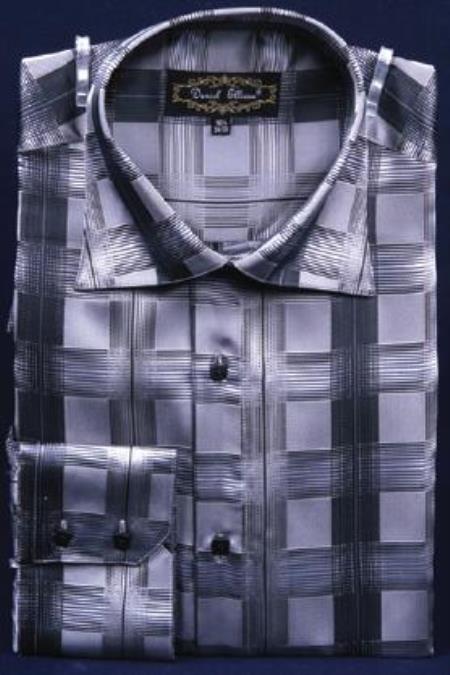 Men's Black Fancy Polyester Dress Fashion Shirt - M Or Medium