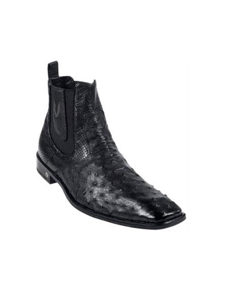 Men's Short Boots Men's Black Full Quill Ostrich Dressy Boot Ankle Dress Style For Man - 7.5 Standard / D / Medium